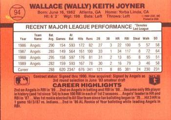 1990 Donruss #94 Wally Joyner Back