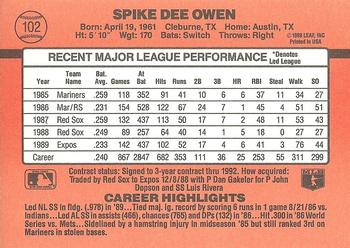 1990 Donruss #102 Spike Owen Back