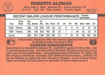1990 Donruss #111 Roberto Alomar Back