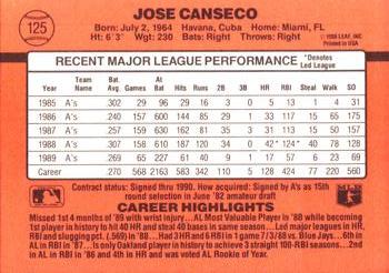 1990 Donruss #125 Jose Canseco Back
