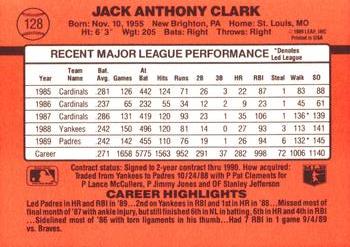 1990 Donruss #128 Jack Clark Back
