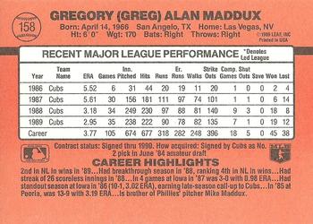 1990 Donruss #158 Greg Maddux Back