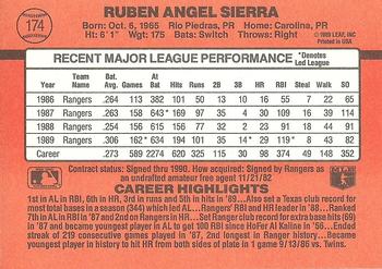 1990 Donruss #174 Ruben Sierra Back