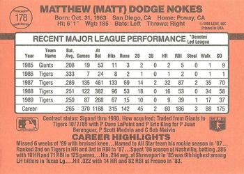 1990 Donruss #178 Matt Nokes Back