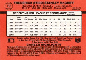 1990 Donruss #188 Fred McGriff Back