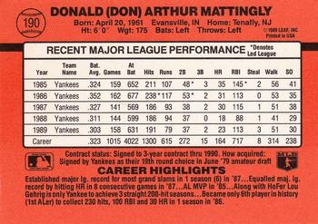 1990 Donruss #190 Don Mattingly Back