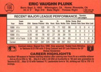 1990 Donruss #196 Eric Plunk Back