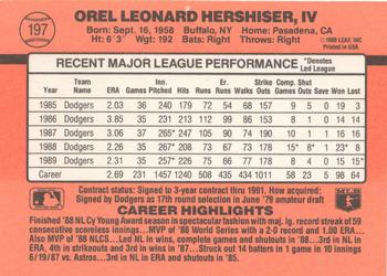 1990 Donruss #197 Orel Hershiser Back