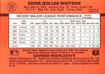 1990 Donruss #205 Ed Whitson Back
