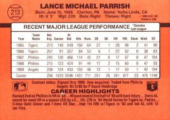 1990 Donruss #213 Lance Parrish Back