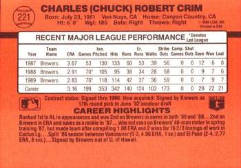 1990 Donruss #221 Chuck Crim Back