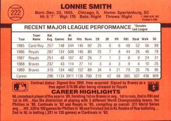 1990 Donruss #222 Lonnie Smith Back