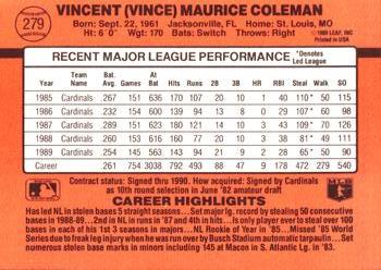 1990 Donruss #279 Vince Coleman Back