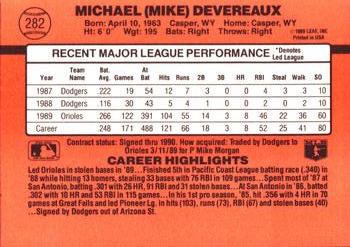 1990 Donruss #282 Mike Devereaux Back