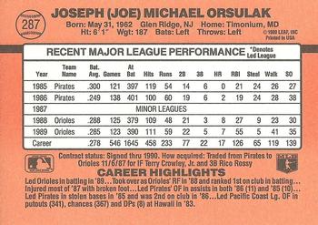 1990 Donruss #287 Joe Orsulak Back