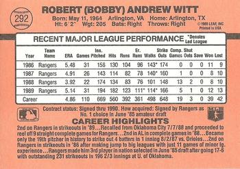 1990 Donruss #292 Bobby Witt Back