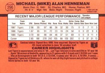 1990 Donruss #296 Mike Henneman Back