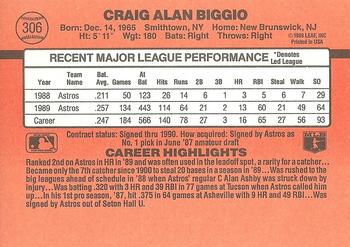 1990 Donruss #306 Craig Biggio Back