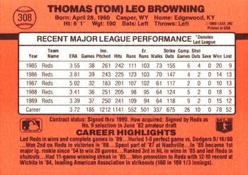 1990 Donruss #308 Tom Browning Back