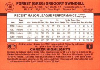1990 Donruss #310 Greg Swindell Back