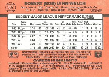 1990 Donruss #332 Bob Welch Back