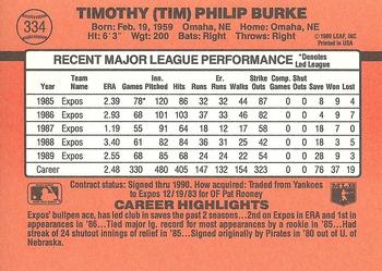 1990 Donruss #334 Tim Burke Back