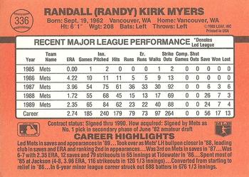 1990 Donruss #336 Randy Myers Back