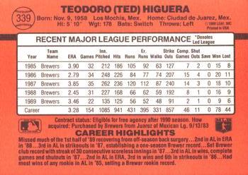1990 Donruss #339 Ted Higuera Back
