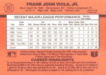 1990 Donruss #353 Frank Viola Back