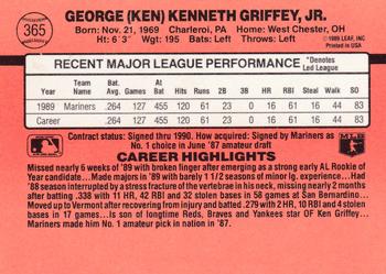 1990 Donruss #365 Ken Griffey Jr. Back