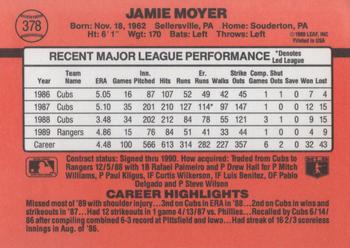 1990 Donruss #378 Jamie Moyer Back