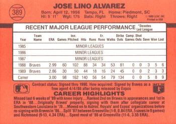 1990 Donruss #389 Jose Alvarez Back