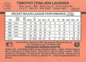 1990 Donruss #419 Tim Laudner Back