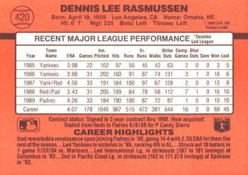 1990 Donruss #420 Dennis Rasmussen Back
