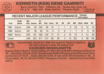 1990 Donruss #424 Ken Caminiti Back