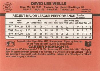 1990 Donruss #425 David Wells Back