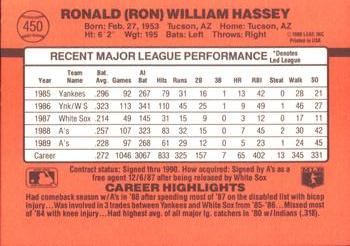 1990 Donruss #450 Ron Hassey Back