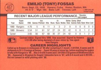 1990 Donruss #457 Tony Fossas Back