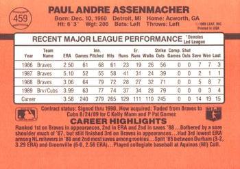 1990 Donruss #459 Paul Assenmacher Back