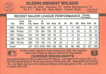 1990 Donruss #472 Glenn Wilson Back