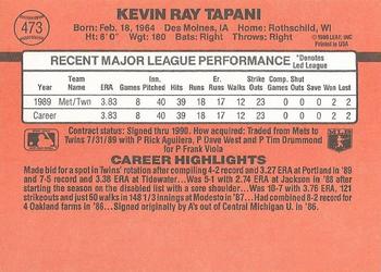 1990 Donruss #473 Kevin Tapani Back