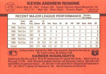 1990 Donruss #476 Kevin Romine Back