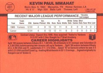 1990 Donruss #481 Kevin Mmahat Back