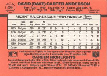1990 Donruss #486 Dave Anderson Back