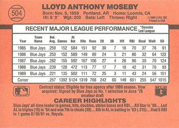 1990 Donruss #504 Lloyd Moseby Back
