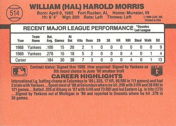 1990 Donruss #514 Hal Morris Back
