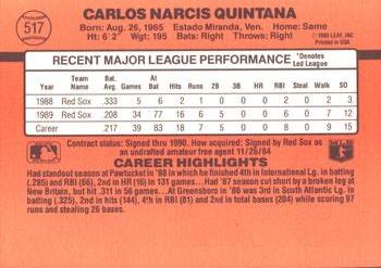 1990 Donruss #517 Carlos Quintana Back