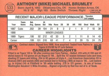 1990 Donruss #533 Mike Brumley Back