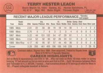 1990 Donruss #534 Terry Leach Back