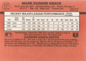 1990 Donruss #577 Mark Grace Back